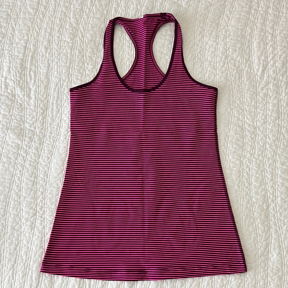 lululemon athletica Pink and Black Striped Tank Top